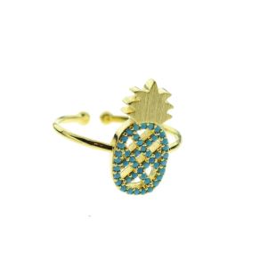 7 BIS - BAGUE ANANAS DORÉ STRASSÉ TURQUOISE