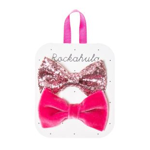 ROCKALULA - NOEUD ROSE VELOURS ET PAILLETTES