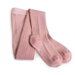 COLLÉGIEN - COLLANTS À CÔTES QUARTZ ROSE AVEC PAILLETTES