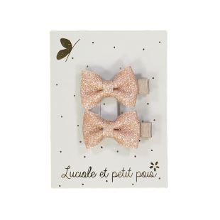 LUCIOLE ET PETIT POIS - BARETTE MINI PAPILLON GLITTER ROSE X 2
