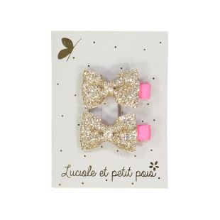 LUCIOLE ET PETIT POIS - BARETTE MINI PAPILLON GLITTER OR X 2