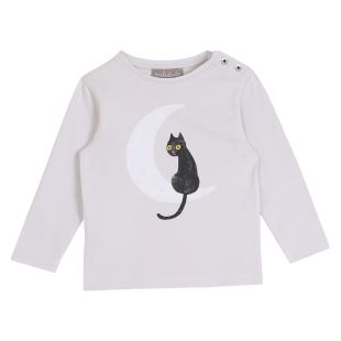 EMILE ET IDA - TEE SHIRT GRIS PERLE CHAT LUNE