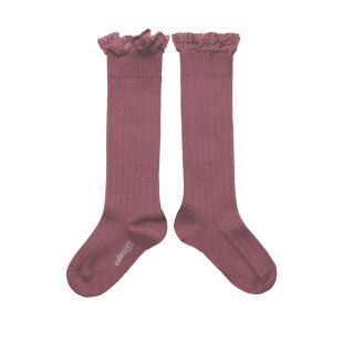 COLLEGIEN - CHAUSSETTES JOSÉPHINE - HAUTES & DENTELLES | RAISIN ROSE