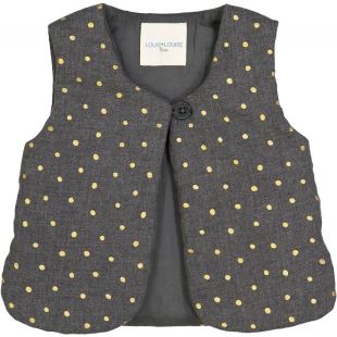 LOUIS LOUISE - GILET SANS MANCHES HIVER GRIS IMPRIMÉ POIS DORÉS