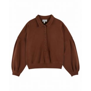 EMILE & IDA - LIGNE FEMME - SWEAT COL POLO | CHATAIGNE