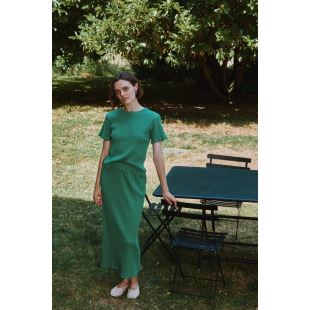 POUDRE ORGANIC - T-SHIRT ORGEAT CÔTELÉ | DEEP GRASS GREEN