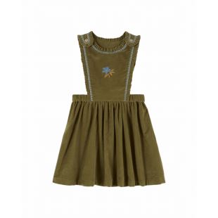 EMILE ET IDA - ROBE TABLIER VELOURS | PISTACHE
