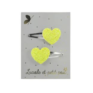 LUCIOLE ET PETIT POIS - BARETTE 2 COEURS JAUNE