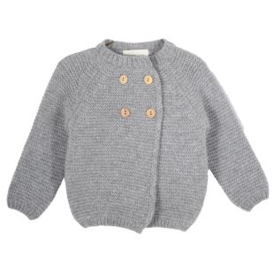 ARSÈNE ET LES PIPELETTES - CARDIGAN 4 BOUTONS POINT MOUSSE GRIS CHINÉ