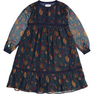 LOUIS LOUISE - ROBE CASSANDRE INDIAN FLOWER STRIPES LUREX NAVY