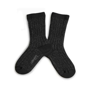 COLLÉGIEN - CHAUSSETTES FEMME CÔTES LUREX FEMME - NOIR