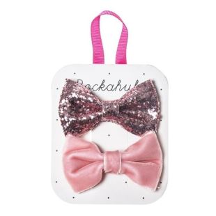 ROCKAHULA - NOEUD ROSE VELOURS ET PAILLETTES