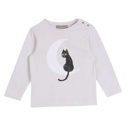 TEE SHIRT GRIS PERLE CHAT LUNE